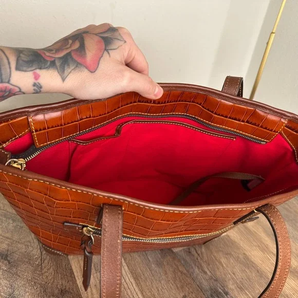 Dooney & Bourke Charleston Cognac Croc Embossed Leather Tote Bag - Picture 10 of 16